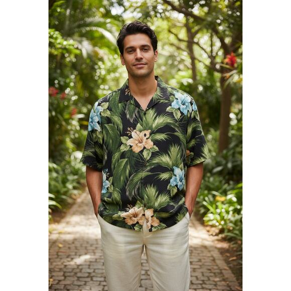 Tommy Bahama Mens Shirt XL Special Rum Camp Hawaiian Green 100% Silk Vacation - Picture 9 of 9